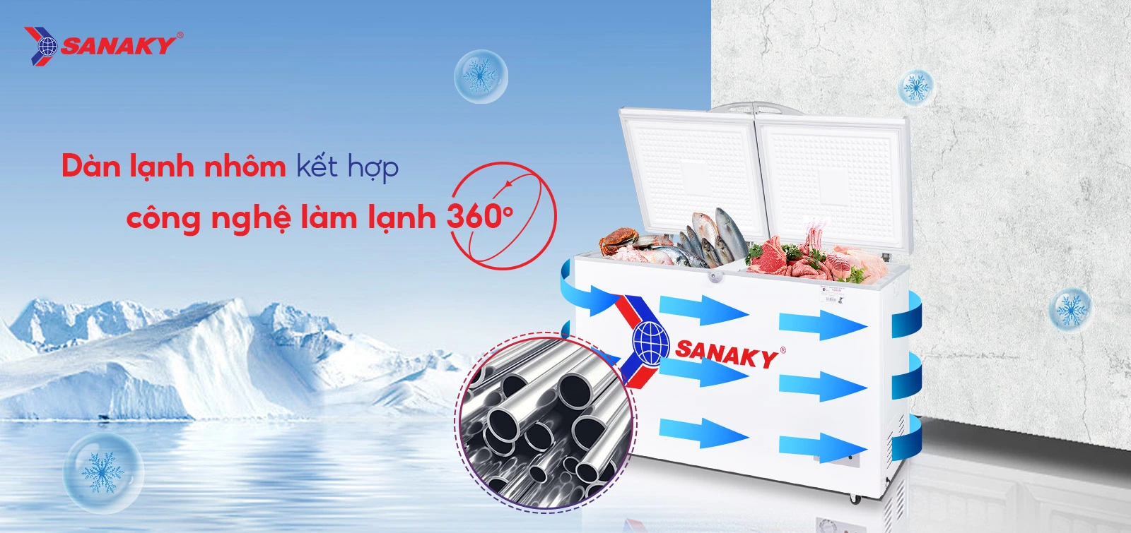 Dàn lạnh nhôm kết hợp công nghệ làm lạnh 360 độ