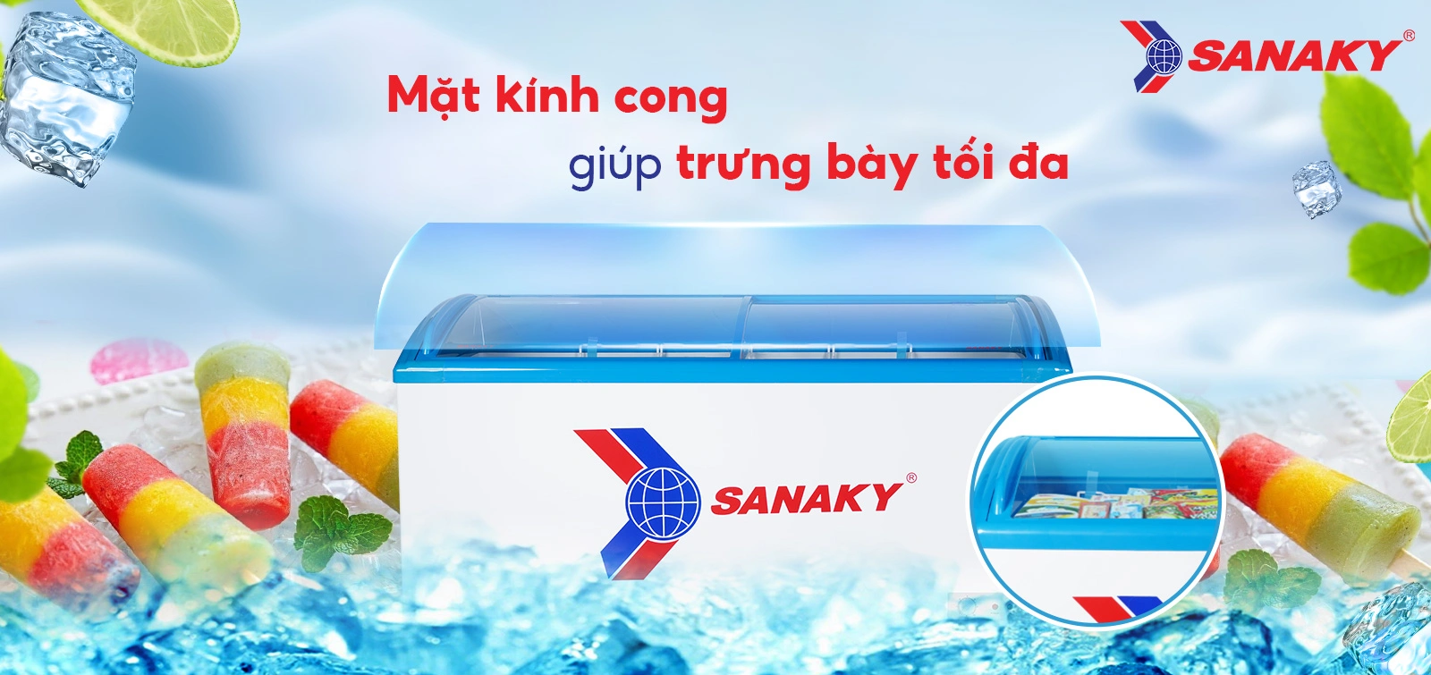 Mặt kính cong giúp trưng bày tối ưu