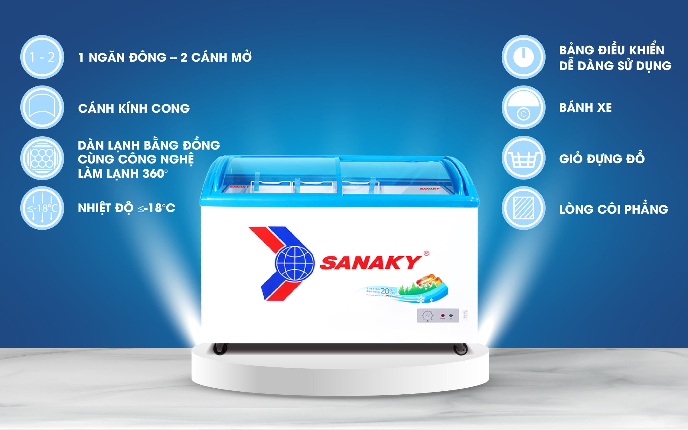 Tủ Đông Sanaky VH-4899K cánh kính, dàn lạnh đồng, dung tích 340 lít
