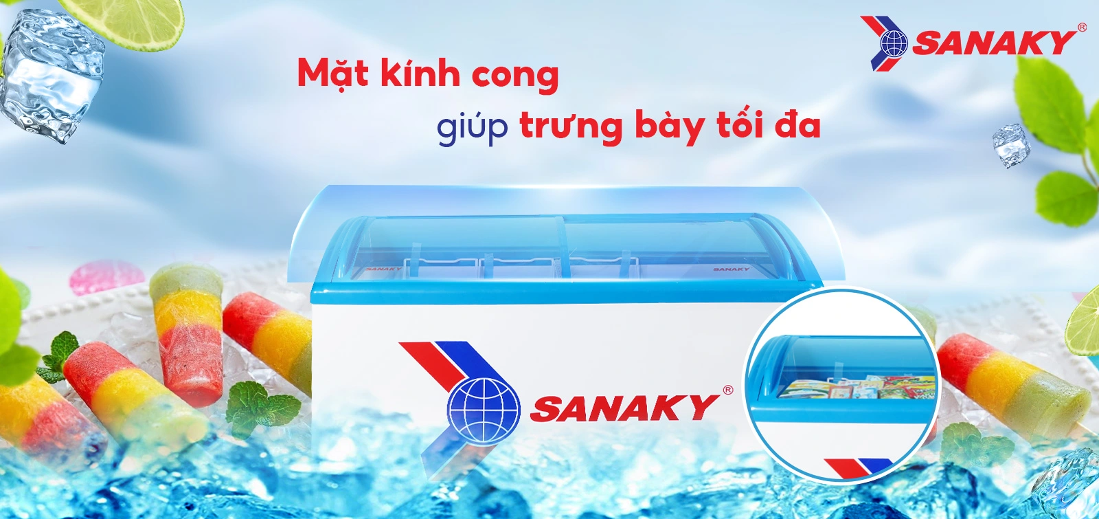Mặt kính cong giúp trưng bày tối ưu