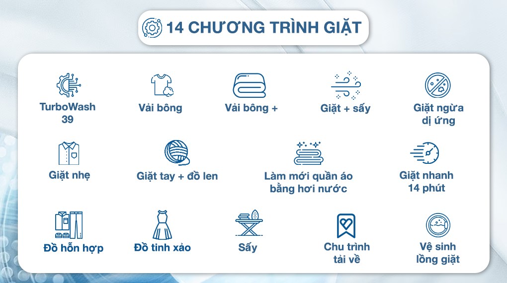 Máy giặt sấy LG AI DD Inverter giặt 14 kg - sấy 8 kg FV1414H3BA - Chương trình giặt