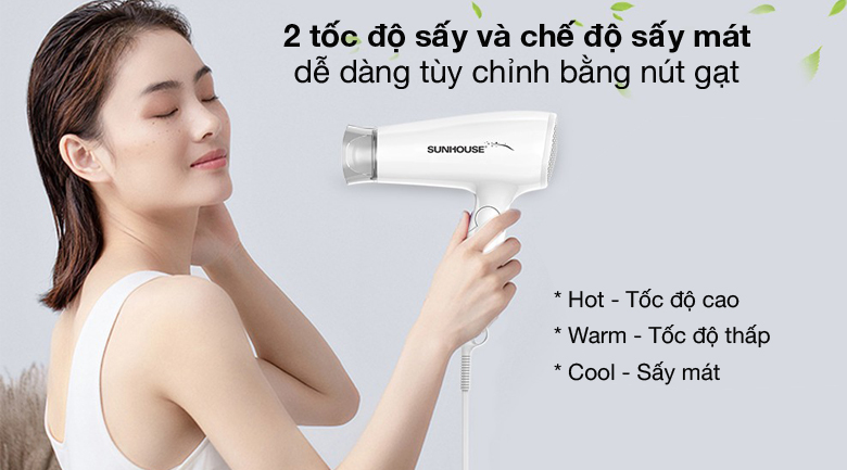 Máy sấy tóc 2200W Sunhouse SHD2309 - 2 tốc độ và chế độ sấy mát dễ dàng tuỳ chỉnh