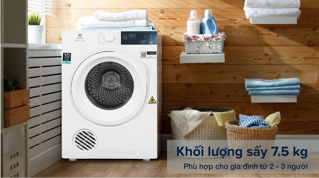 Máy sấy thông hơi Electrolux 7.5 kg EDV754H3WB - Khối lượng sấy 7.5 kg