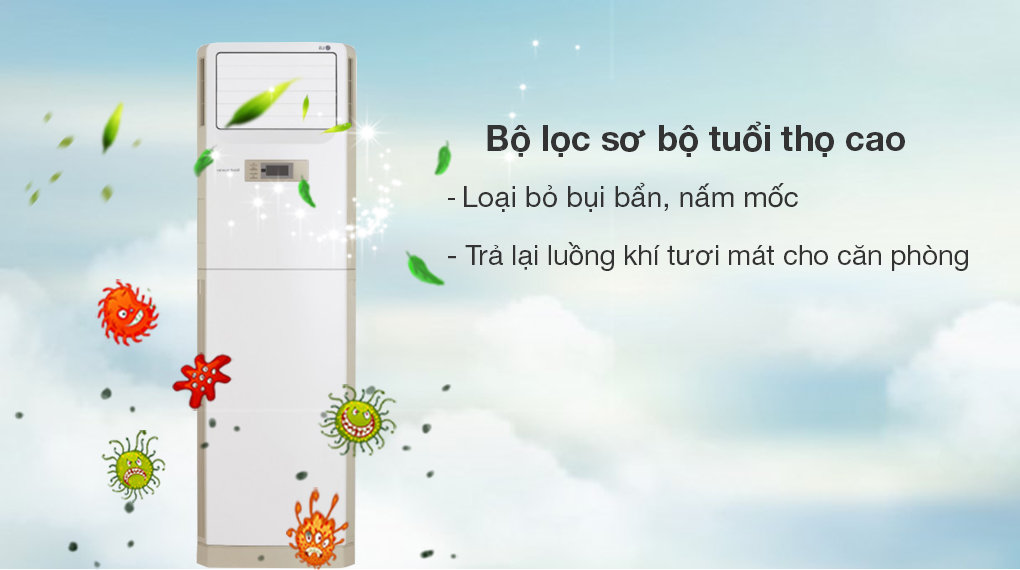 Máy lạnh tủ đứng LG Inverter 2.5 HP ZPNQ24GS1A0 - Bộ lọc sơ bộ giúp loại bỏ vi khuẩn hiệu quả, trả lại bầu không khí tươi mát cho căn phòng
