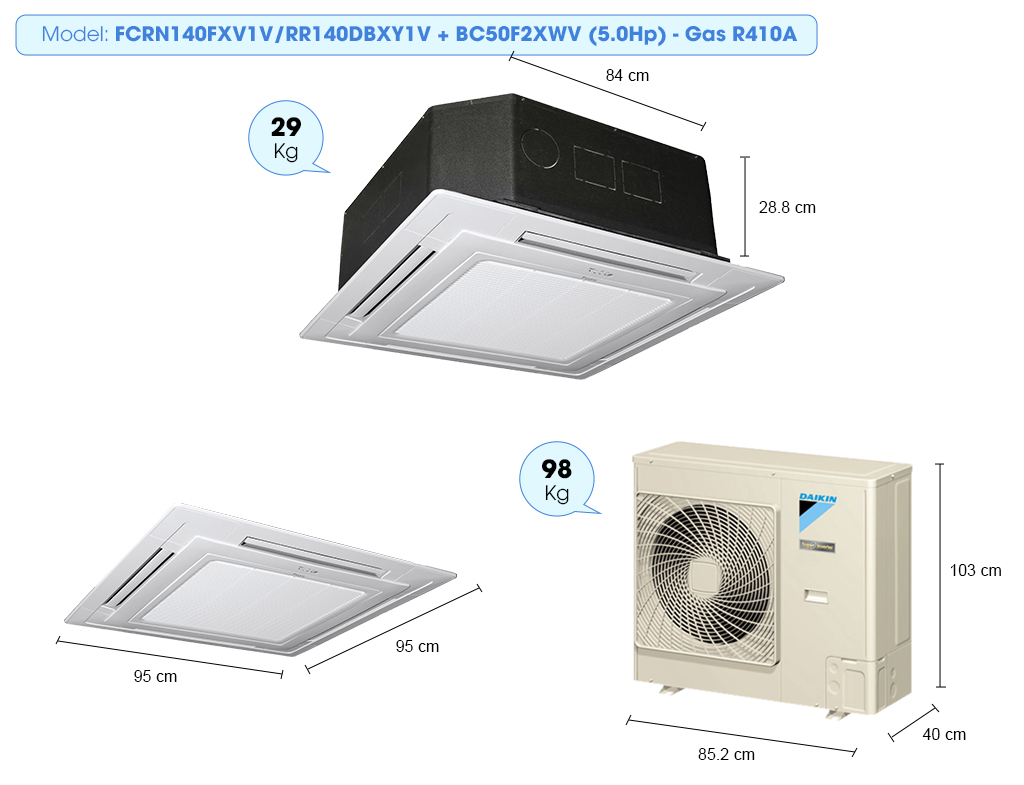 Máy lạnh âm trần Daikin FCRN140FXV1V/RR140DBXY1V + BC50F2XWV (5.0Hp) - Gas R410A