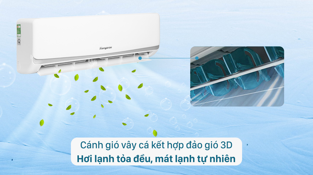 Máy lạnh Kangaroo 1.5 HP KGAC12CN - Cánh gió vây cá kết hợp đảo gió 3D