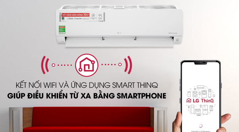 Máy lạnh LG Inverter 2 HP V18API1 - Điều khiển bằng điện thoại
