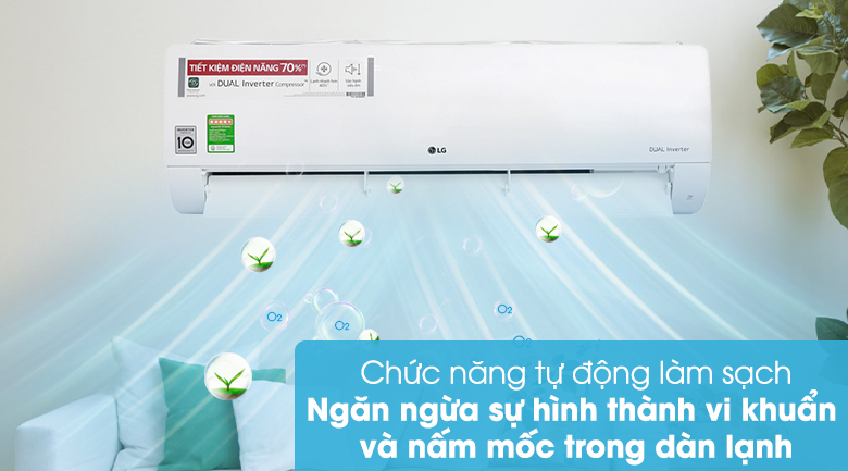 Máy lạnh LG Inverter 2 HP V18ENF -Chức năng tự động làm sạch 