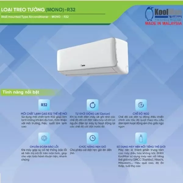 Máy Lạnh KoolMan 1.0Hp KW-106AH / KC-106AH - Gas R32